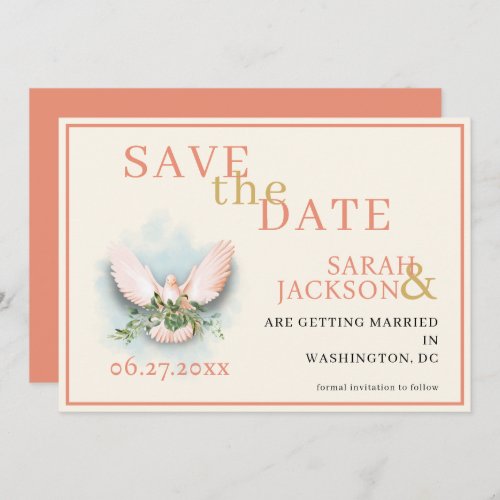 Romantic Doves Coral Wedding Save the Date Invitation