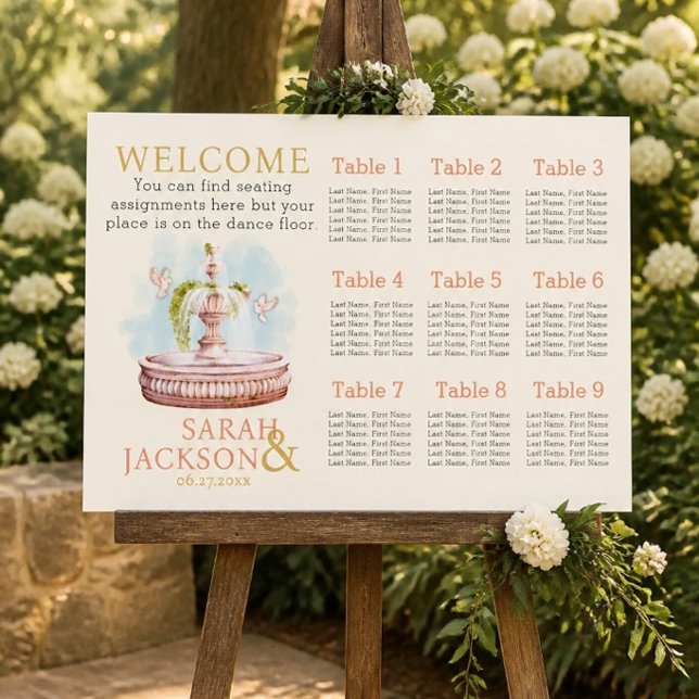 Romantic Doves Coral Wedding Seating Chart (Creator Uploaded)