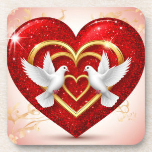 Romantic Doves Heart Love Beverage Coaster