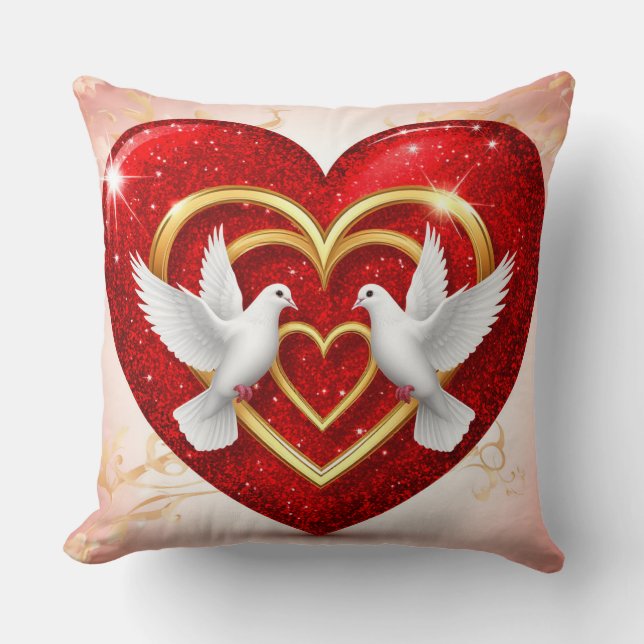 Romantic Doves Heart Love Throw Pillow (Front)