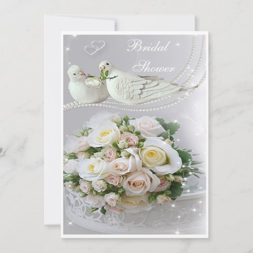 Romantic Doves Sparkles  Roses Bridal Shower Invitation