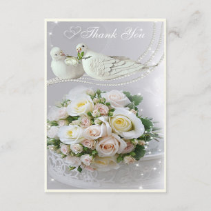 Romantic Doves, Sparkles & Roses Thank You Wedding Card