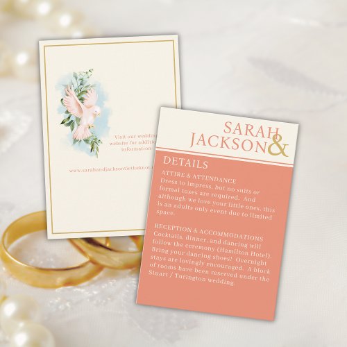 Romantic Doves Wedding Coral Details Verticle Enclosure Card