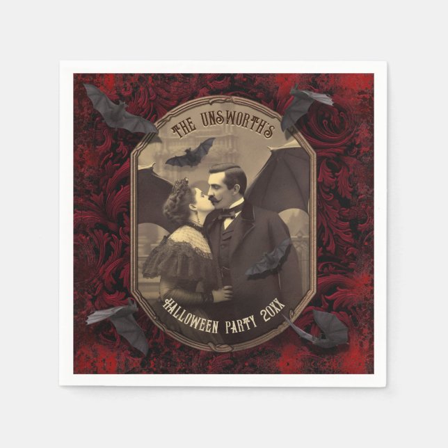 Romantic Dracula Vampire Kiss Halloween Party  Napkins (Front)