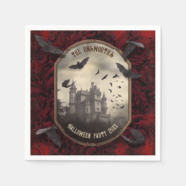 Romantic Dracula's Vampire Castle Halloween Party Napkins (Front)