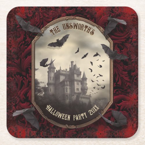 Romantic Draculas Vampire Castle Halloween Party Square Paper Coaster