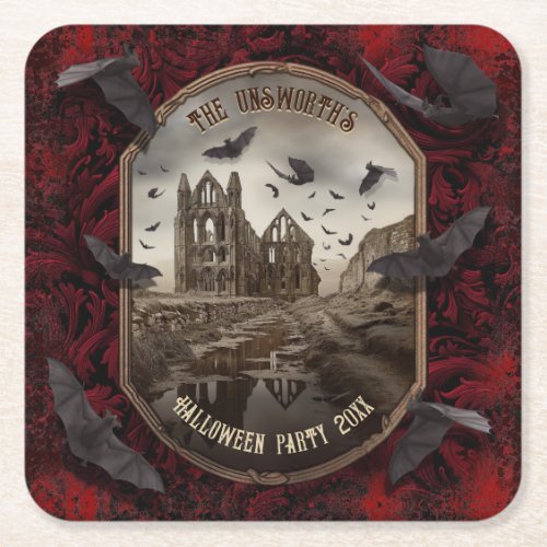 Romantic Draculas Whitby Abbey Halloween Party Square Paper Coaster