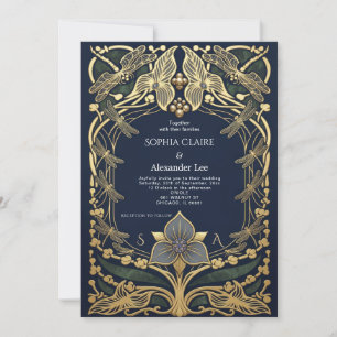 Romantic Dragonfly Art Nouveau Wedding Invitation