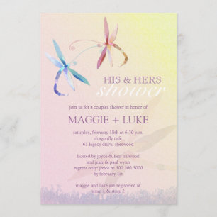 Romantic Dragonfly His & Hers Couples Shower Invitation