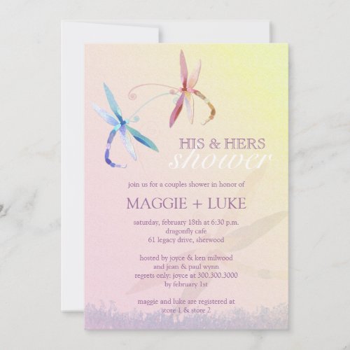 Romantic Dragonfly His  Hers Couples Shower Invitation