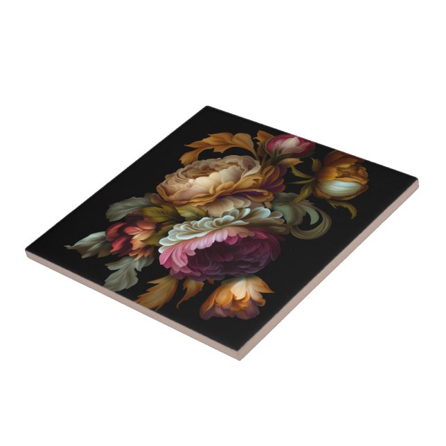 Romantic Dramatic "Old World" Floral 2 Ceramic Tile (Side)