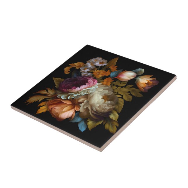 Romantic Dramatic "Old World" Floral  Ceramic Tile (Side)