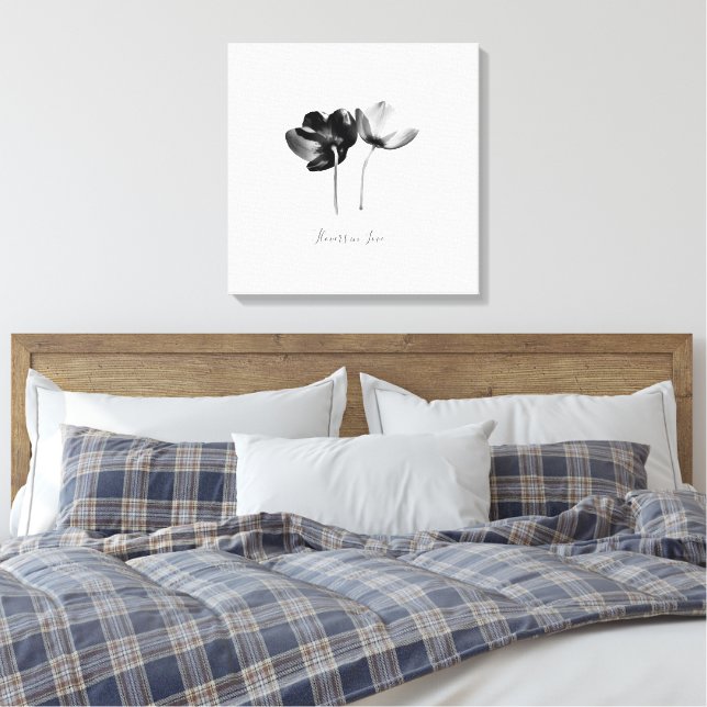 Romantic Dream Flowers – Mono Botanical Fantasy Canvas Print (Insitu(Bedroom))