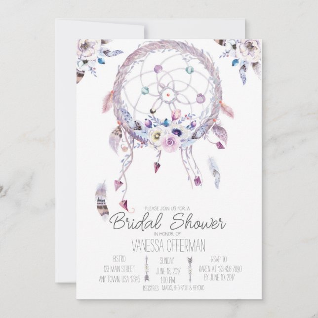 Romantic Dreamcatcher Boho Bridal Shower Invite (Front)