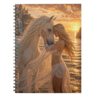 Romantic dreamy Horse and Damsel Seaside Sunset Notebook
