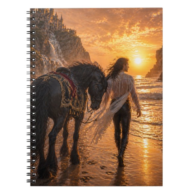 Romantic dreamy Horse and Man Seaside Sunset Noteb Notebook (Front)