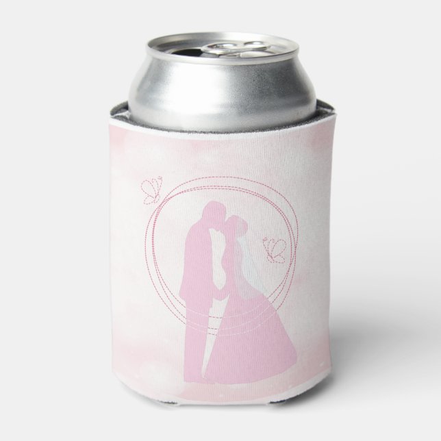 Romantic Dreamy Pink Wedding Couple Can Cooler (Can Front)