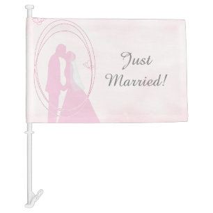 Romantic Dreamy Pink Wedding Couple Car Flag