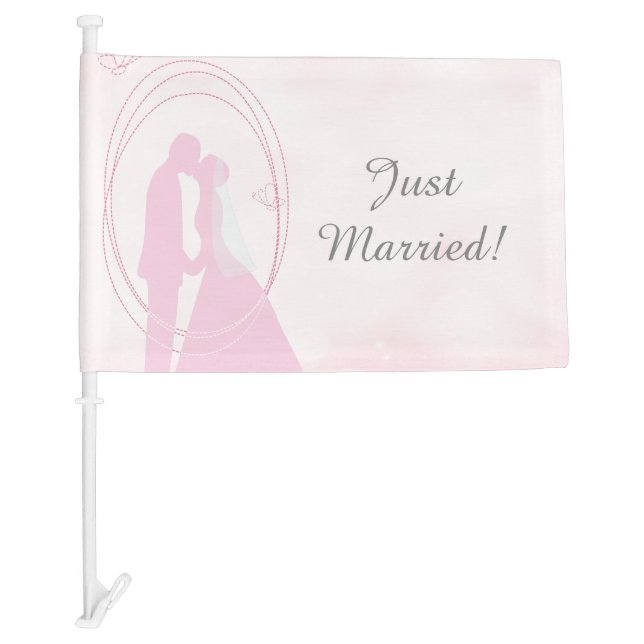 Romantic Dreamy Pink Wedding Couple Car Flag (Front)