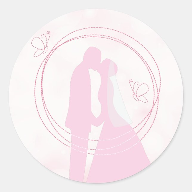 Romantic Dreamy Pink Wedding Couple Classic Round Sticker (Front)