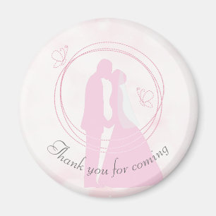 Romantic Dreamy Pink Wedding Couple Curved Text Magnet