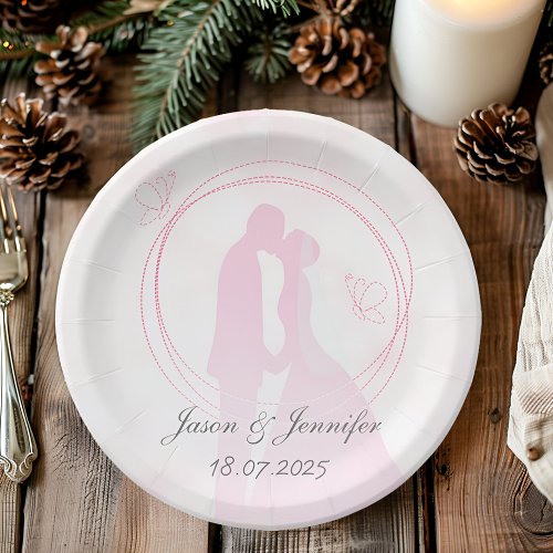 Romantic Dreamy Pink Wedding Couple Paper Plates