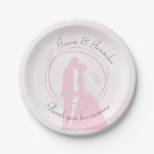 Romantic Dreamy Pink Wedding Couple Paper Plates