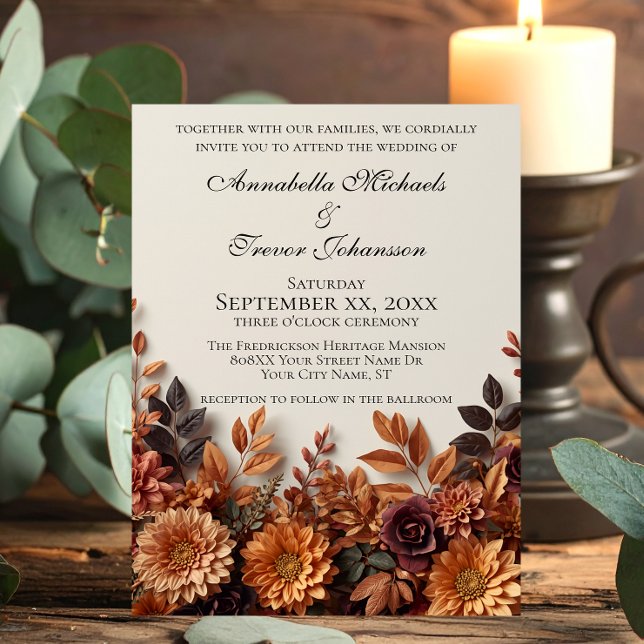 Romantic Dried Flowers Fall Floral Wedding Invitation (Creator Uploaded)
