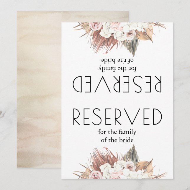 Romantic Dried Palm Leaves Wedding Reserved Sign (Front/Back)