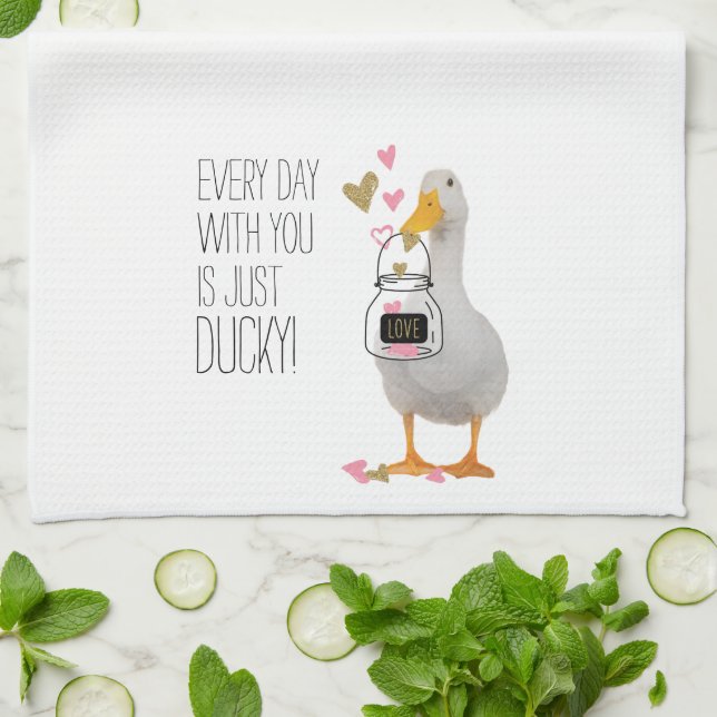 Romantic Ducky Valentine Kitchen Towel (Folded)
