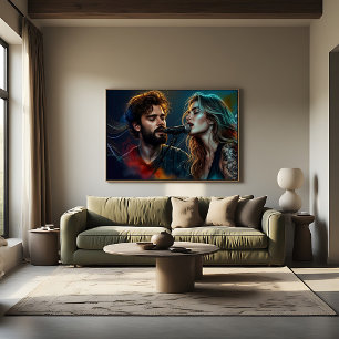 Romantic Duet Singers Colorful Lighting Poster