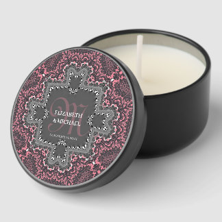 Romantic Dusky Pink Damask Silver Fractal Lace Mini Candle Favors