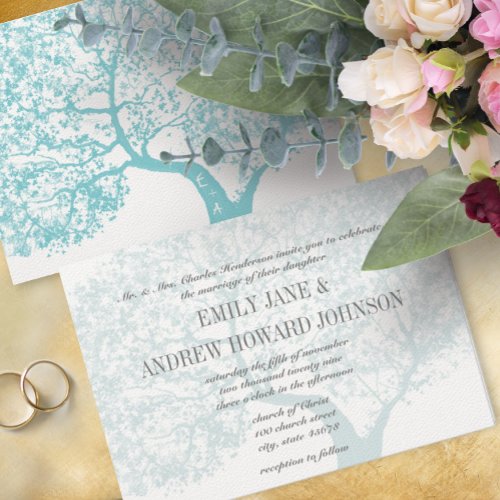 Gray and Aqua Tree Weddings Personalized Invite