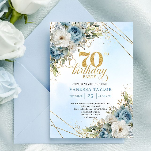Romantic Dusty Blue 70th Birthday Invite (Romantic Dusty Blue 70th Birthday Invite)