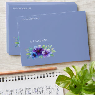 Romantic Dusty Blue Botanical Watercolor Wedding Envelope