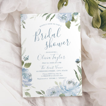 Romantic Dusty Blue Floral Bridal Shower Invitation by AvaPaperie at Zazzle
