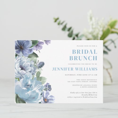 Romantic Dusty Blue Floral Bridal Shower Party Invitation