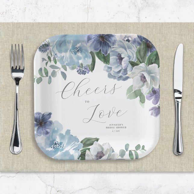 Romantic Dusty Blue Floral Bridal Shower Party  Paper Plates (Creator Uploaded)