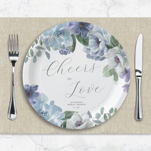 Romantic Dusty Blue Floral Bridal Shower Party Paper Plates (Creator Uploaded)