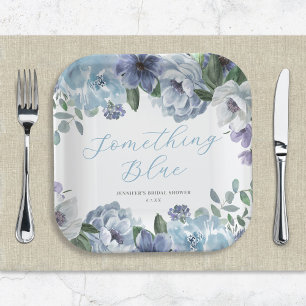 Romantic Dusty Blue Floral Bridal Shower Party Paper Plates