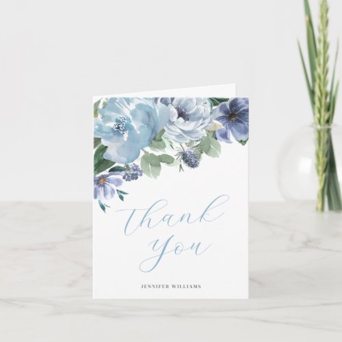 Romantic Dusty Blue Floral Bridal Shower Party  Thank You Card