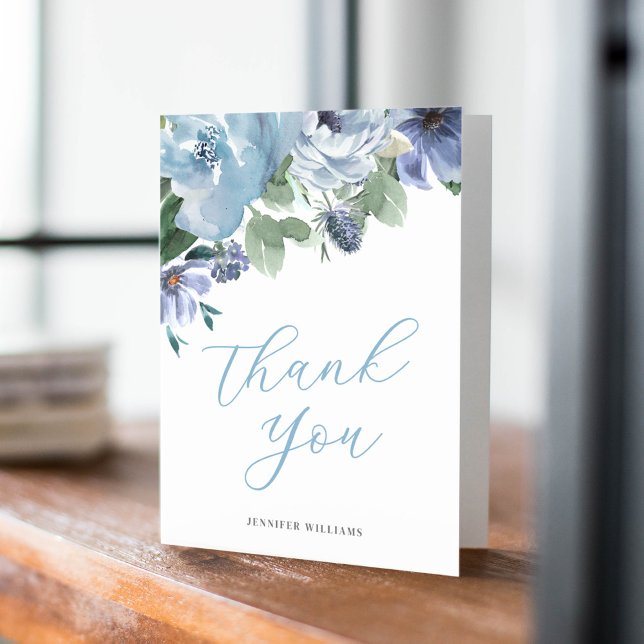 Romantic Dusty Blue Floral Bridal Shower Party  Thank You Card (Creator Uploaded)