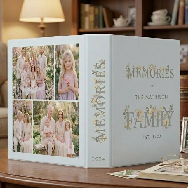 Romantic Dusty Blue Floral Family Memories TMF26 3 Ring Binder (Refined Dusty Blue Floral Family Memories Photo Binder.)
