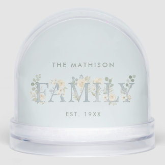 Romantic Dusty Blue Floral Family Monogram MH26 Snow Globe