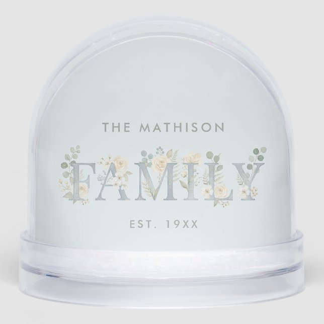 Romantic Dusty Blue Floral Family Monogram MH26 Snow Globe (Front)