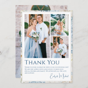Romantic Dusty Blue Floral Photo Wedding Thank You Card