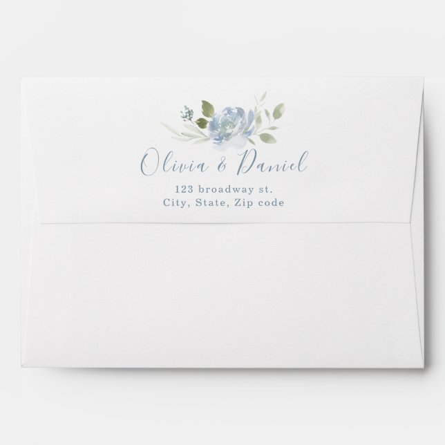 Romantic dusty blue floral return address envelope (Back (Top Flap))