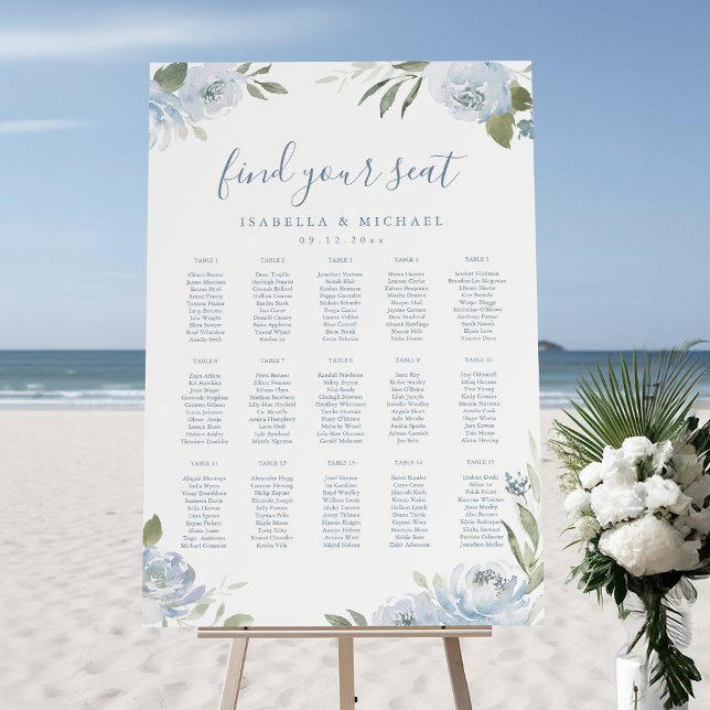 Romantic dusty blue floral Seating Chart Foam Board (Romantic dusty blue floral Seating Chart Foam Board)