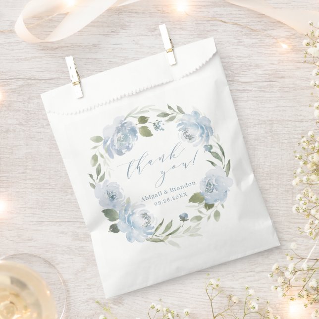 Romantic dusty blue floral thank you wedding favor bag (Clipped)