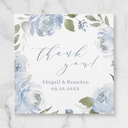 Romantic dusty blue floral thank you wedding favor tags